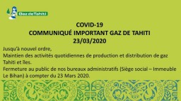 COVID19 - COMMUNIQUÉ IMPORTANT GAZ DE TAHITI